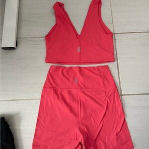 FP Pink V-Neck Crop Top and Shorts Set
